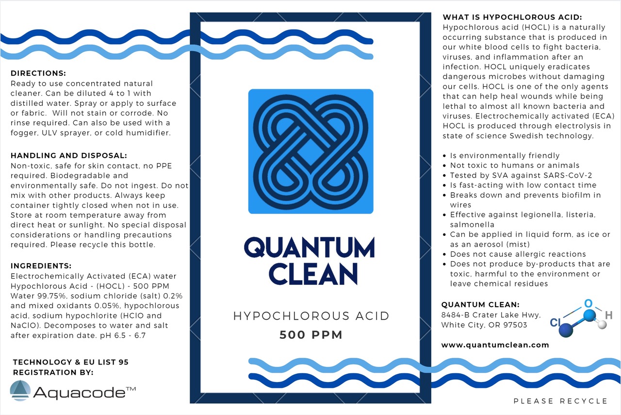 Quantum Clean Hypochlorous Acid 500 PPM — Natural Non-Toxic Sanitizer